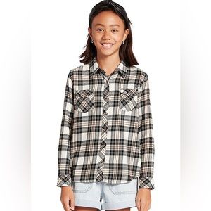 Volcom girls plaid long sleeve Fall flannel shirt size XXsmall 4 color mushroom